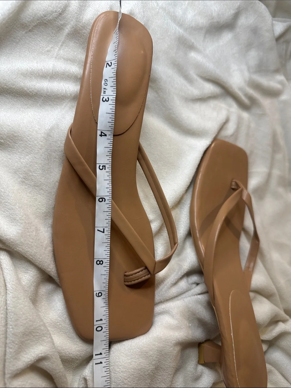 Women's Tan Mid-Heel Thong Sandals